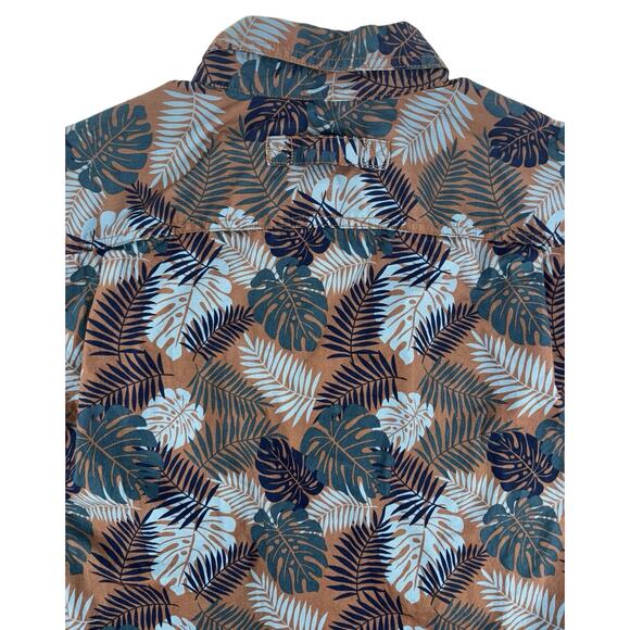 Duluth Trading Co Men's Button Down Shirt XL Blue Brown Leaf Pattern Relaxed Fit - Picture 7 of 11